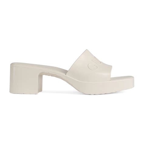 gucci off-white rubber slide heeled sandals|Gucci women's rubber slide sandal.